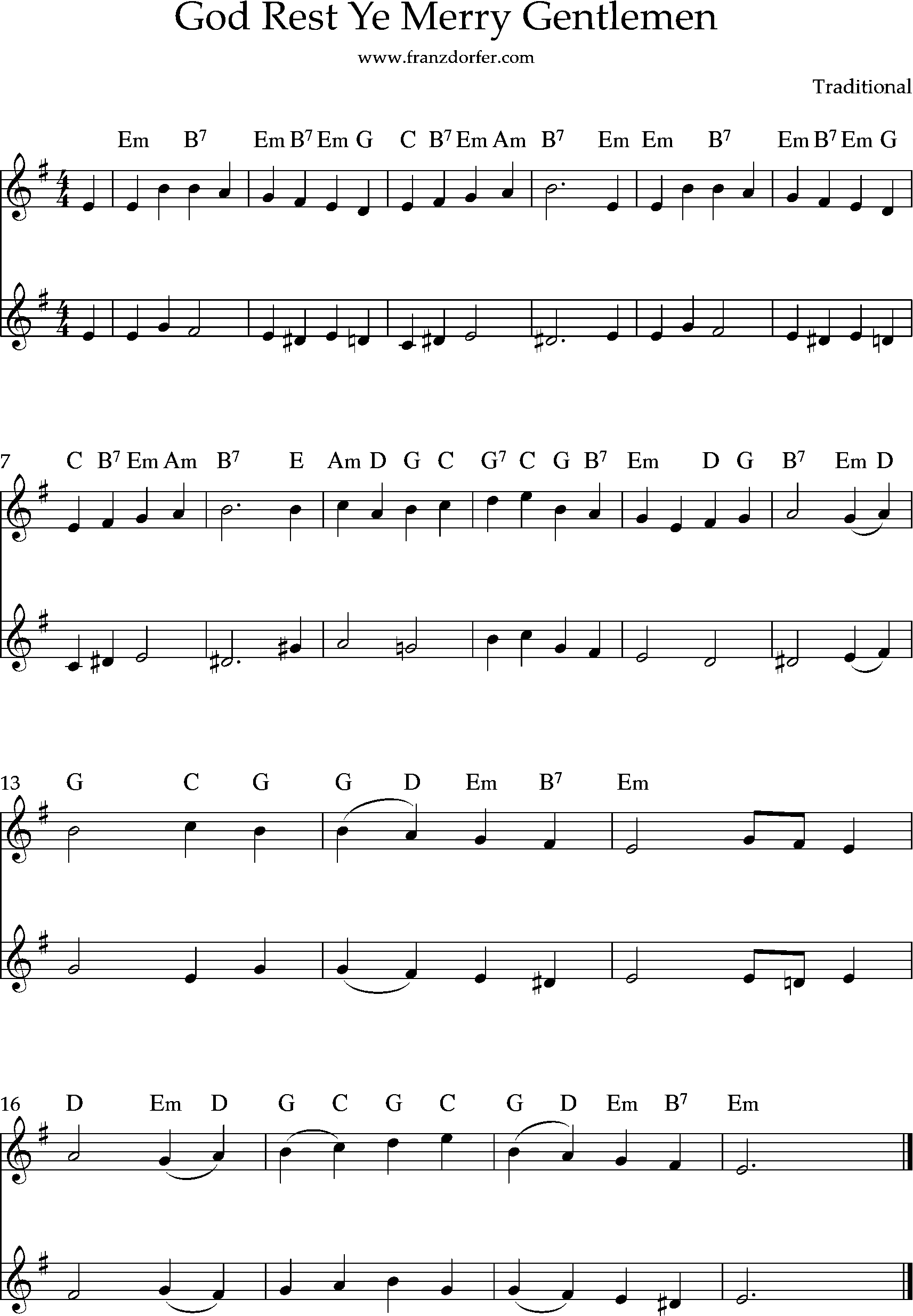 Carol , Duo Sheetmusic, God Rest Ye Merry Gentlemen